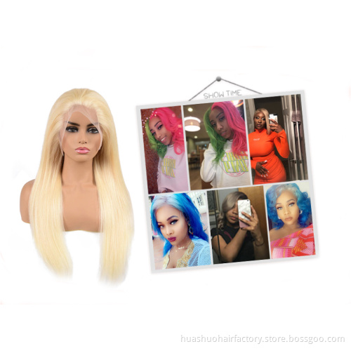 Raw virgin cuticle aligned brazilian frontal human hair 613 blonde transparent lace front wig with baby hair for black women